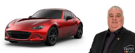 Henri Perron, next to a 2021 Mazda MX-5